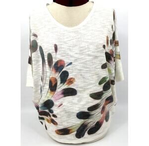 Phil Love Feather Print Dolman Sleeve Boho Top Oversized